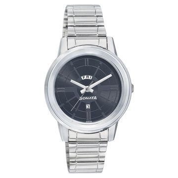 Sonata Quartz Analog with Day and Date Black Dial Strap Watch for Men