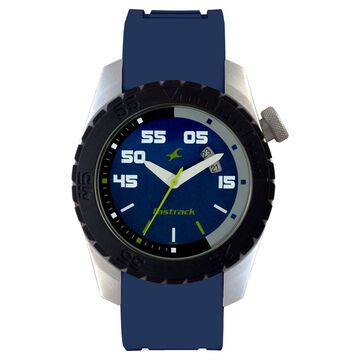 Fastrack Quartz Analog with Date Blue Dial Plastic Strap Watch for Guys