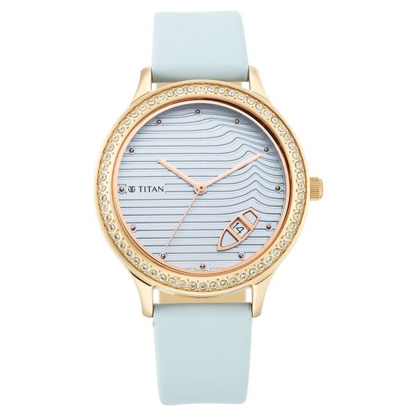 Titan Wander Blue Dial Women Watch With Leather Strap - image number 1