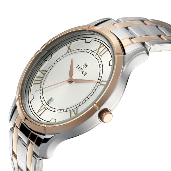 Titan Bandhan Quartz Analog with Date Silver Dial Two Toned Stainless Steel Strap Watch For Couple - image number 1