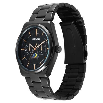 Sonata Festive Quartz Analog Black Dial Metal Strap Watch For Men