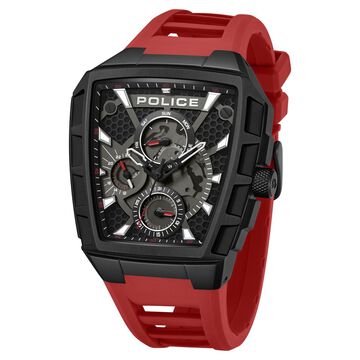 Police Men's Tough Gear KL Rahul Edition Multifunction Watch with Red Silicone Strap