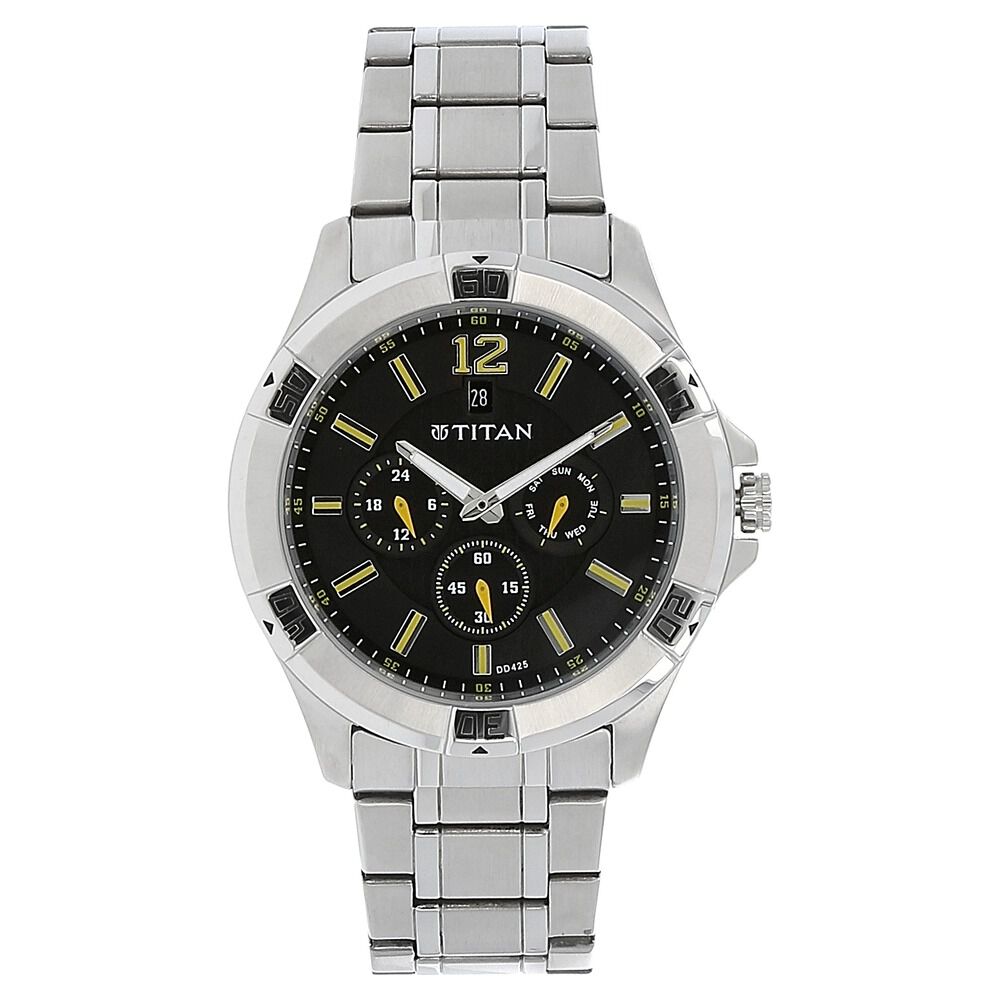 Buy Online Titan Quartz Analog Black Dial Stainless Steel Strap
