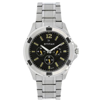 Titan Quartz Analog Black Dial Stainless Steel Strap Watch for Men