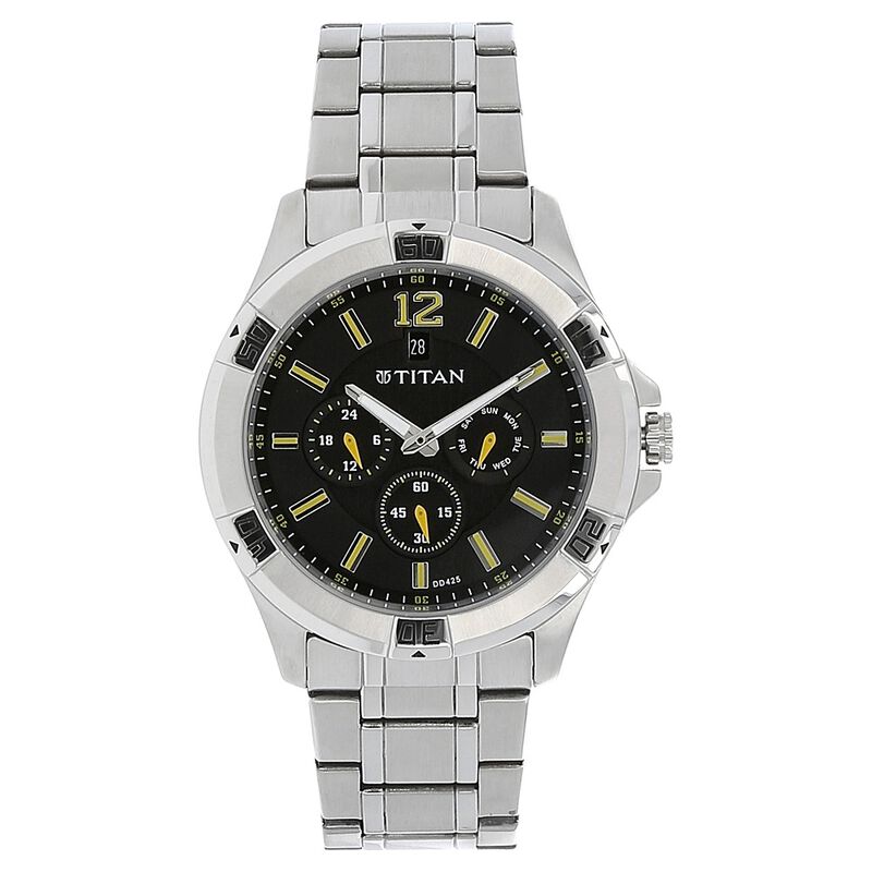 Titan Quartz Analog Black Dial Stainless Steel Strap Watch for Men