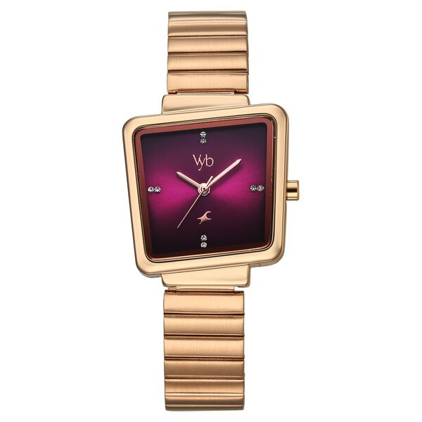 Vyb Striker By Fastrack Quartz Analog Purple Dial Rose Gold Metal Strap Watch For Girls - image number 1