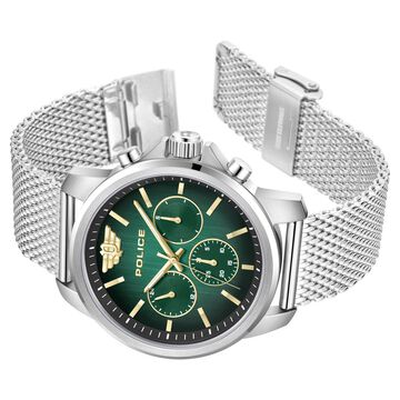 Police Multifunction Black Dial Silver Metal Strap Watch For Men