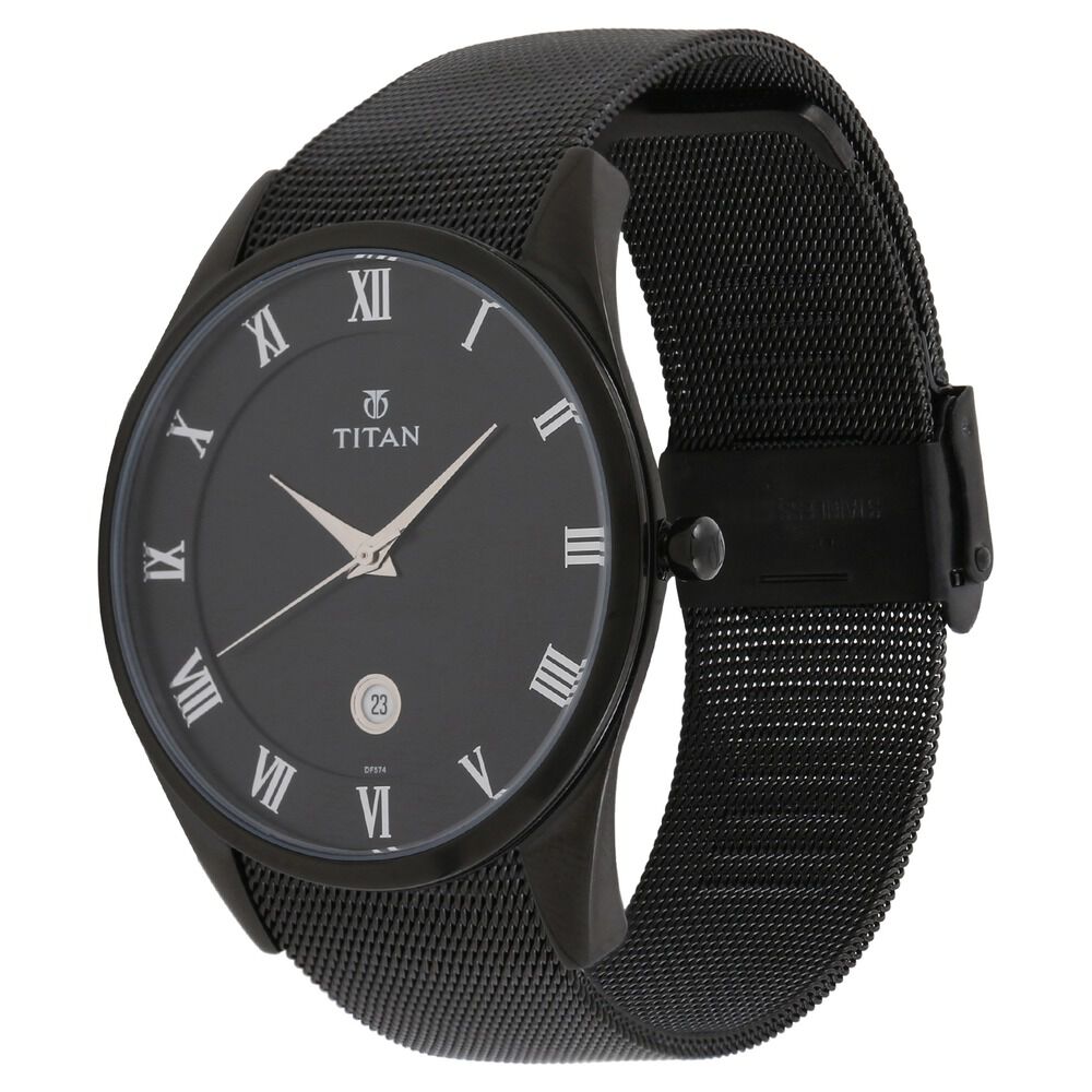 Buy Online Titan Quartz Analog with Date Black Dial Stainless Steel Strap Watch for Men nn90054nm01 Titan