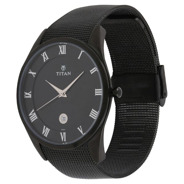 Titan Quartz Analog with Date Black Dial Stainless Steel Strap Watch for Men - image number 1