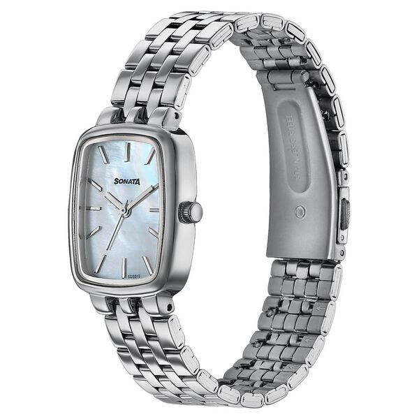 Sonata Festive Quartz Analog Mother Of Pearl Dial Silver Metal Strap Watch For Women - image number 2