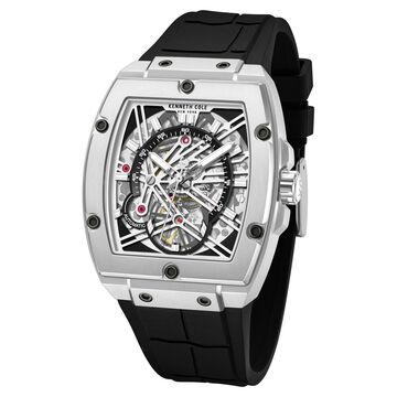 Kenneth Cole Automatic Silver Dial Black Colour Silicone Strap Watch For Men