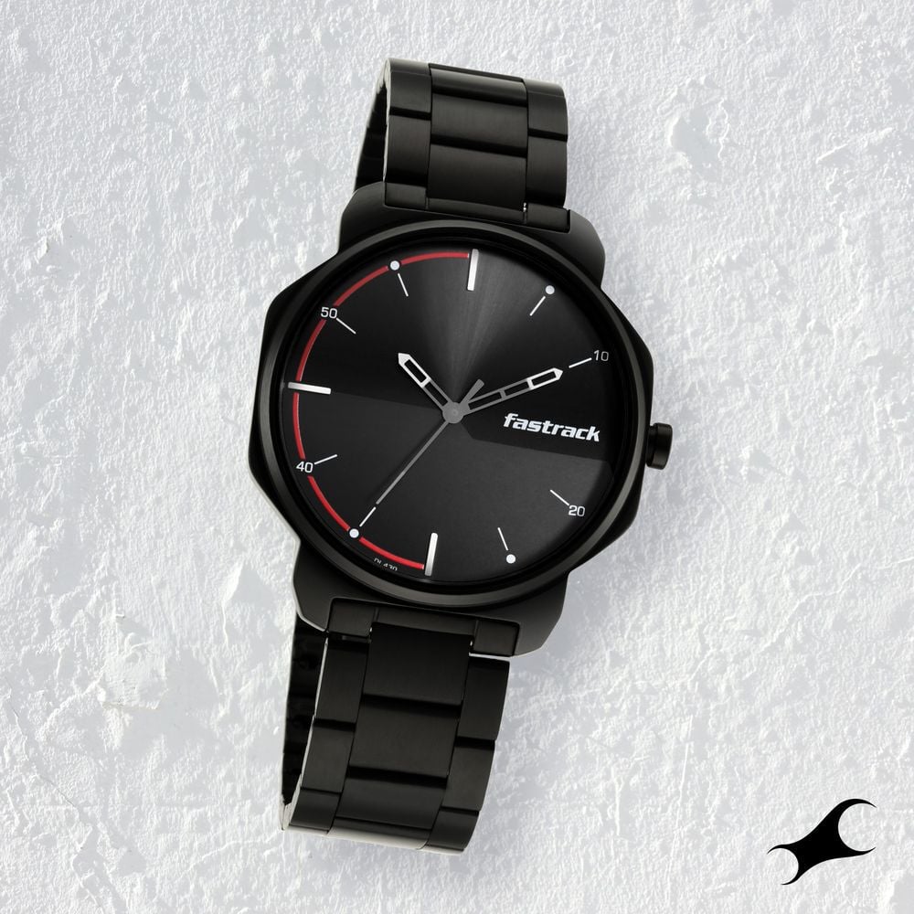 Fastrack black steel sales watch