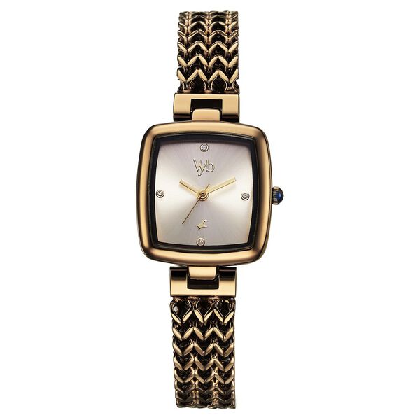 Fastrack Vyb Showstopper Quartz Analog Golden Dial Brown Metal Strap Watch For Girls - image number 1