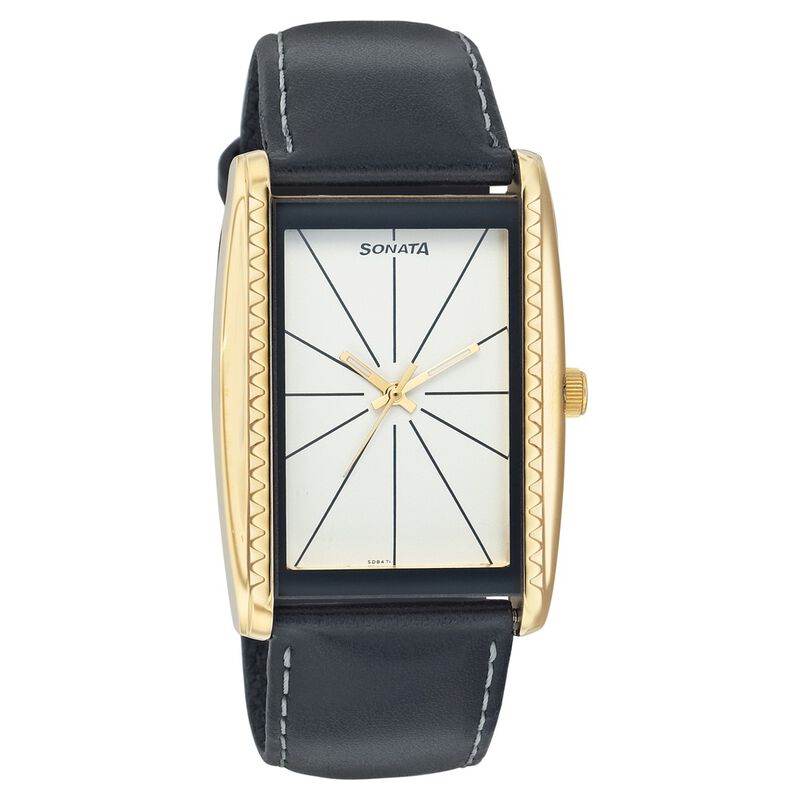 Sonata Quartz Analog Silver Dial Leather Strap Watch for Men