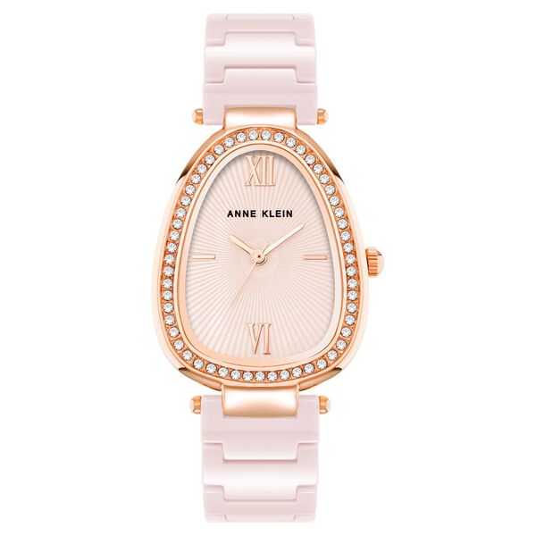 Anne Klein Quartz Analog Pink Dial Pink & Rose Gold Ceramic Strap Elongated Oval Shaped Watch For Women - image number 0