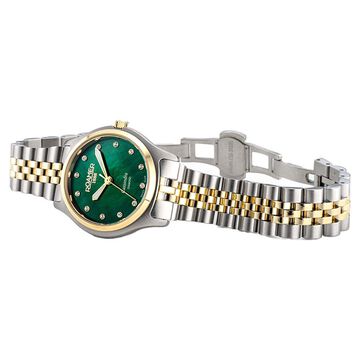 Roamer Cassandra Diamond Quartz Analog Green Mother Of Pearl Dial Two Toned Stainless Steel Strap Watch For Women