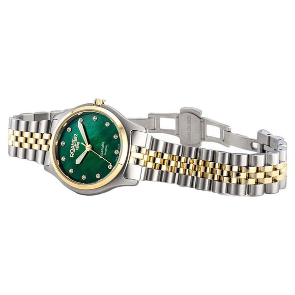 Roamer Cassandra Diamond Quartz Analog Green Mother Of Pearl Dial Two Toned Stainless Steel Strap Watch For Women - image number 3