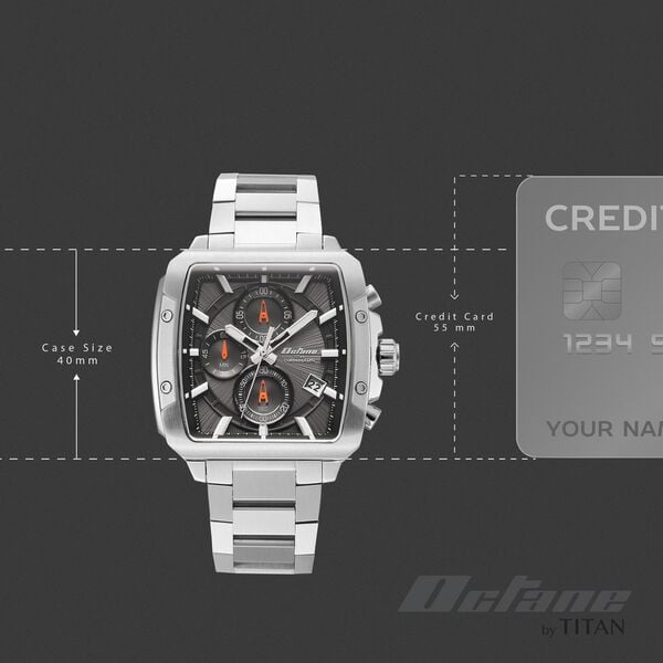 Octane Velocity Sporty Black Dial Tonneau Stainless Steel Watch For Men - image number 3