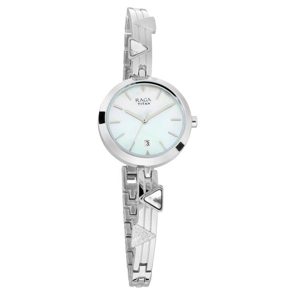 Titan Raga Viva Mother of Pearl Dial Analog with Date Silver Metal Strap Watch for Women - image number 1