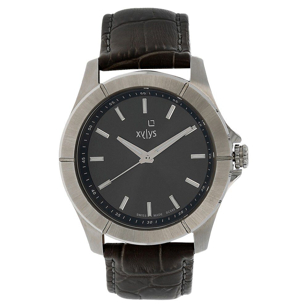 Buy Online Xylys Swiss Analog Brown Leather Strap and Black Dial