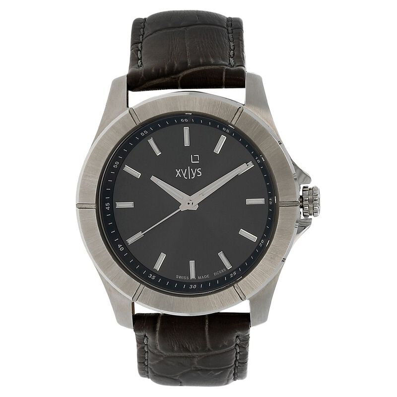 Xylys Swiss Analog Brown Leather Strap and Black Dial Watch For Men