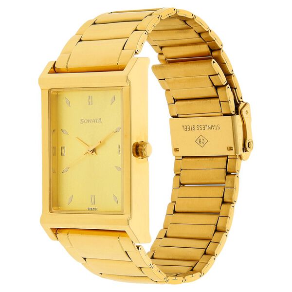 Sonata Quartz Analog Champagne Dial Stainless Steel Strap Watch for Men - image number 1
