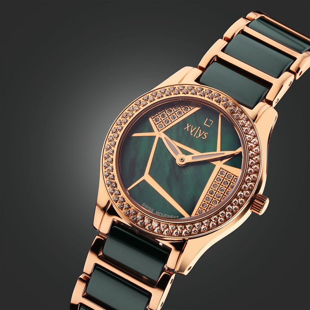 Buy Online Xylys Shimmer Swiss Aanlog Steel Ceramic Mother of Pearl Green Dial Watch for Women 9766wd04e Titan