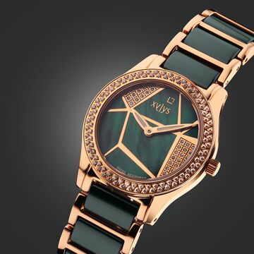 Xylys Shimmer Swiss Aanlog Steel & Ceramic Mother of Pearl Green Dial Watch for Women