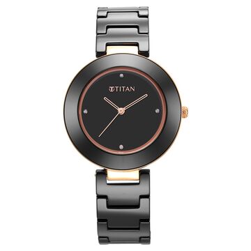 Titan Purple Ceramics Black Dial Analog Ceramic Strap watch for Women