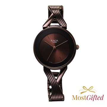 Titan Raga Chic Quartz Analog Brown Dial Metal Strap Watch for Women
