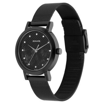Sonata Quartz Analog Black Stainless Steel Strap for Women