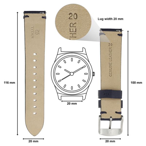 20 mm Blue Genuine Leather Strap for Men - image number 1