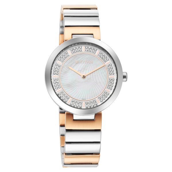 Titan Purple Unending Beauty Mother Of Pearl Analog Stainless Steel Strap watch for Women - image number 0