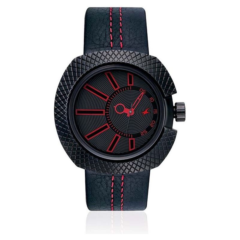 Fastrack Quartz Analog Black Dial Leather Strap Watch for Guys