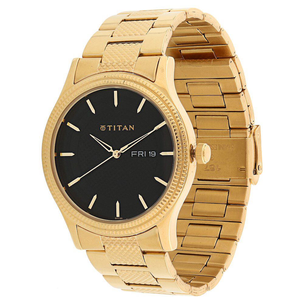Buy Online Titan Metal Black Dial Analog with Day and Date Stainless Steel Strap watch for Men nj1650ym07 Titan
