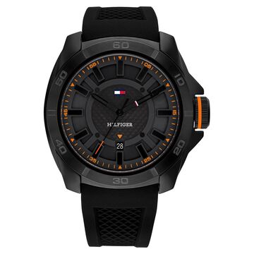 Tommy Hilfiger Quartz Analog with Date Black Dial Black Silicone Strap Watch for Men