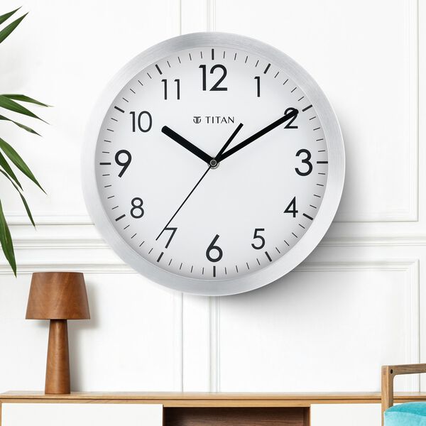 Titan Metallic White Wall Clock with Brushed Case - 30 cm x 30 cm (Medium) - image number 0