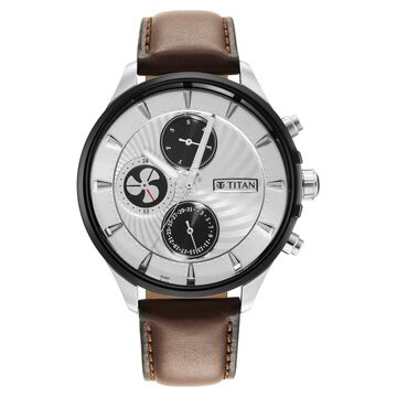 Titan Maritime White Dial Quartz Multifunction Leather Strap Watch for Men