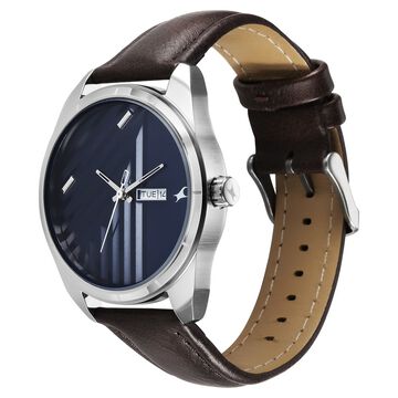 Fastrack Fleek Quartz Analog with Day and Date Blue Dial Leather Strap Watch For Guys