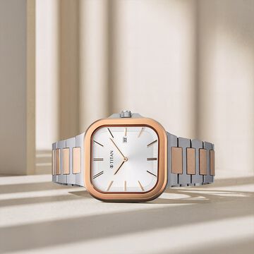 Titan Classique Slim Square Quartz Analog with Date Silver Dial Stainless Steel Strap Watch for Men