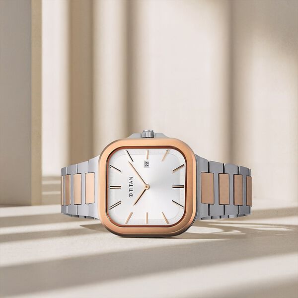 Titan Classique Slim Square Quartz Analog with Date Silver Dial Stainless Steel Strap Watch for Men - image number 0