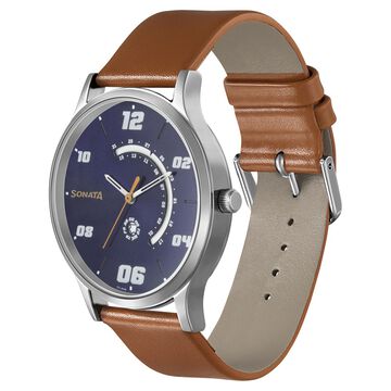 Sonata RPM Quartz Analog with Day and Date Blue Dial Leather Strap Watch for Men