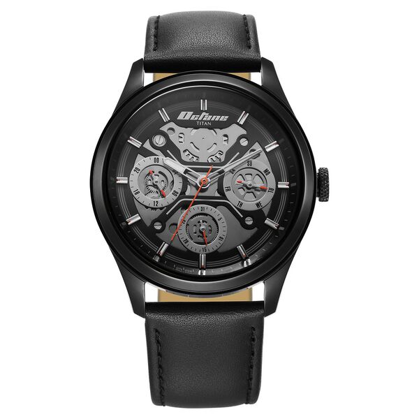 Titan Octane Multifunction Black Dial Black Leather Strap Watch For Men - image number 0