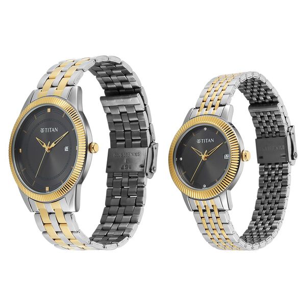 Titan Bandhan Eternal Pair Analog with Date and Gun Dial Dual Tone Stainless Steel Strap Watch for Couples - image number 2