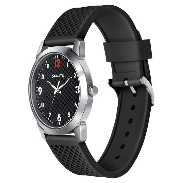 Sonata Smart Plaid Quartz Analog Black Dial TPU Strap Watch for Men - image number 1