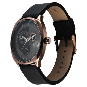 Fastrack Tick Tock Quartz Multifunction Black Dial Leather Strap Watch For Guys