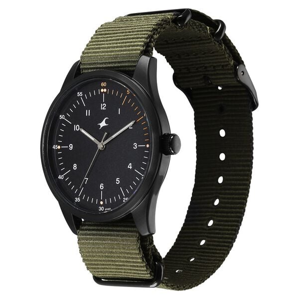 Fastrack Stunners Quartz Analog Black Dial Green Nylon Strap Watch For Guys - image number 2