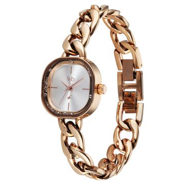 Vyb Starlet By Fastrack Quartz Analog Silver Dial Rose Gold Metal Strap Watch For Girls