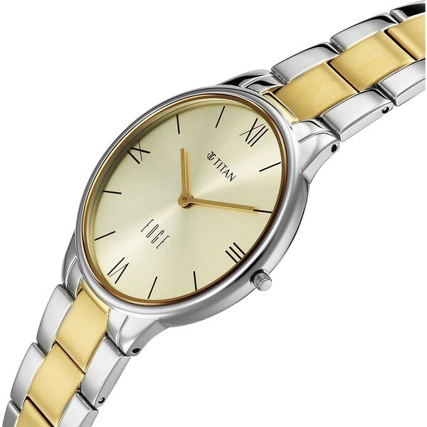 Titan Edge Gleam Quartz Analog Champagne Dial Two Toned Stainless Steel Strap Watch For Women - image number 4
