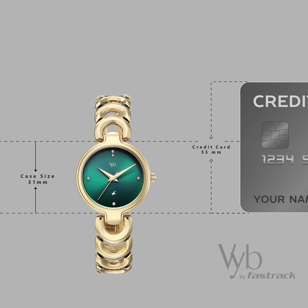 Vyb Successor By Fastrack Quartz Analog Green Dial Golden Metal Strap Watch For Girls - image number 3